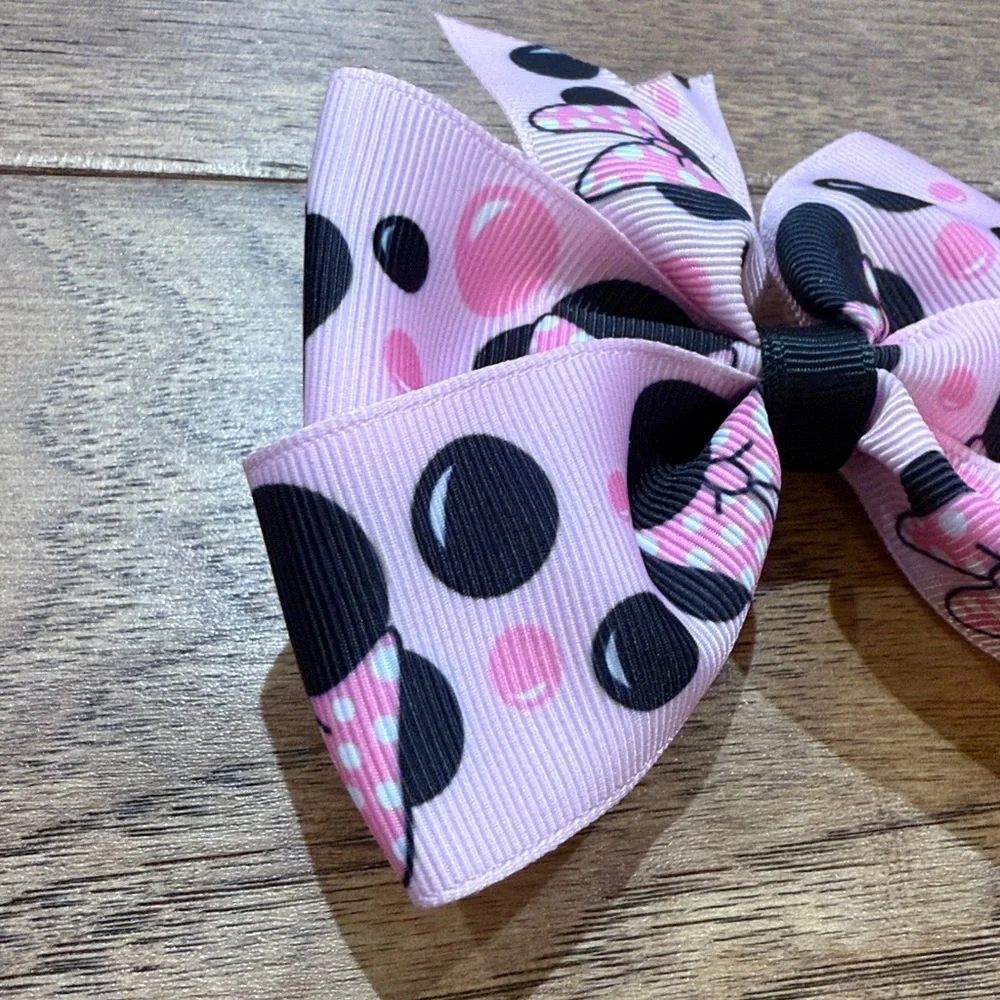 Girls Bow - Pink Black Minnie Mouse Hand-Made Hair Bow